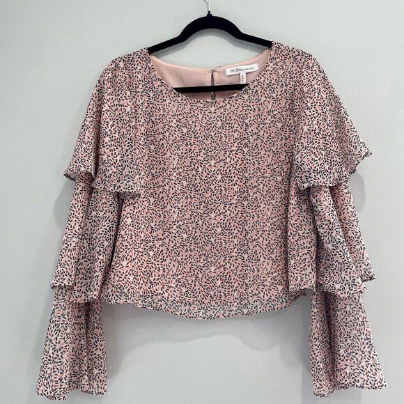 BCBGeneration Pink Abstract Print Tiered Ruffle Top | Size S - Picture 7 of 8